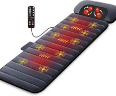 Massage Mat with Heat Pad,Full Body Massage Bed with Shiatsu Neck Massage Pillow,10 Vibrating Motors & 4 Heating Pads for Back Relief,Massagers for Neck & Back,Gifts for Women,Men