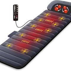 Massage Mat with Heat Pad,Full Body Massage Bed with Shiatsu Neck Massage Pillow,10 Vibrating Motors & 4 Heating Pads for Back Relief,Massagers for Neck & Back,Gifts for Women,Men