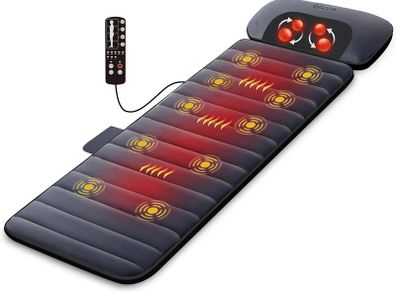 Massage Mat with Heat Pad,Full Body Massage Bed with Shiatsu Neck Massage Pillow,10 Vibrating Motors & 4 Heating Pads for Back Relief,Massagers for Neck & Back,Gifts for Women,Men