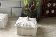 New French inspired ceramic lidded storage box in antique white.