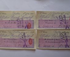 Lot Of Old Ulster's Bank Cheques From (1892-1895)