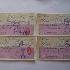 Lot Of Old Ulster's Bank Cheques From (1892-1895)