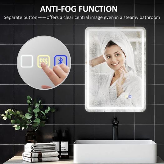 LED Bathroom Mirror 50x70cm Speakers Antifog Ensuite Makeup Vanity Cosmetic Dual LED Dimmable