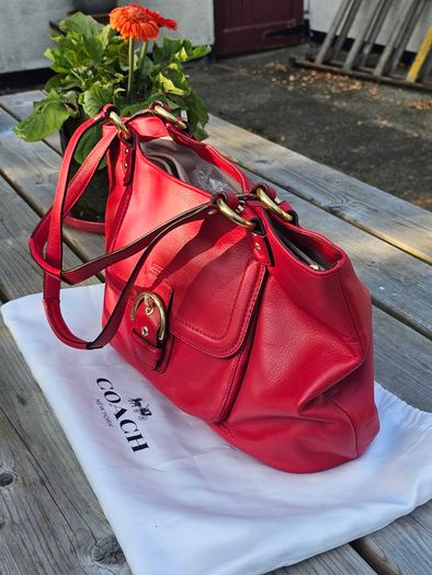 Coach Red Pebble Leather Hand/Shoulder Bag / NEW