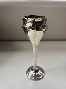 Vintage silver-plated bud vase featuring an Art Nouveau crocus and tulip design