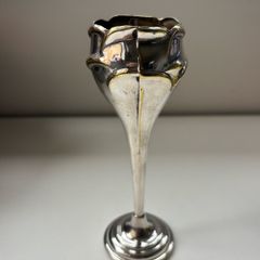 Vintage silver-plated bud vase featuring an Art Nouveau crocus and tulip design
