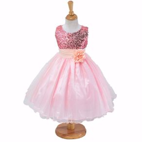 New Girls Sequinned Dress Flower Sash Sleeveless Formal Party Wedding Bridesmaid Sz 3-4y