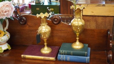 Pair of Polished Brass Vases