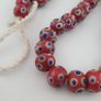 Antique Venetian Style Thousand Blue Eyes Red Glass Beads Necklace Strand Image 2