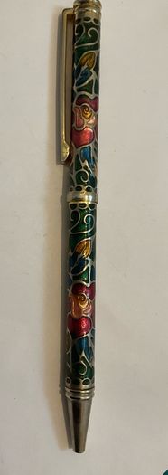 Cloisonne Floral Ink Pen : Vintage (1990) green and gold