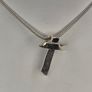 Solid Sterling Silver Snake Chain Necklace with Modernist Cross Pendant 925 Italy Image 2