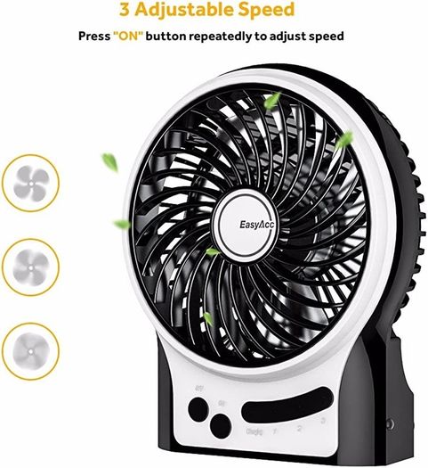 Battery Fan, Rechargeable Desk Fan Portable Handheld Personal Mini USB fan Battery, 3 Speeds Internal and Side Light,Cooling for Traveling,Fishing,Camping (FREE POSTAGE)