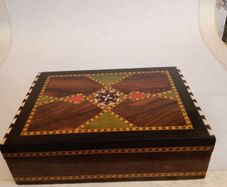 Vintage Spanish Lacquered Inlay Marquetry Mosaic Storage Box