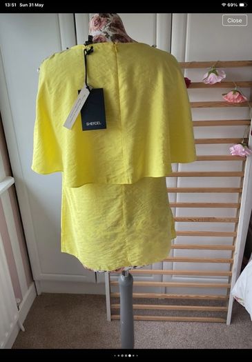 Statement bright yellow top size 10 cape effect short sleeve top