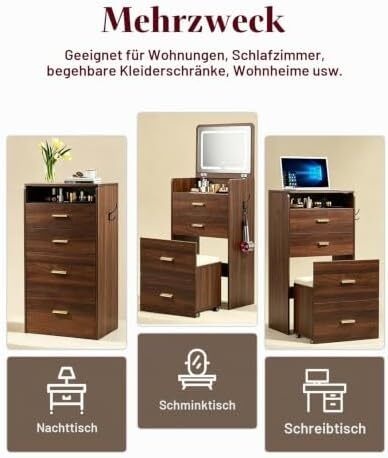 3 in 1 LED Slim Dressing Table with LED Lighting Brown