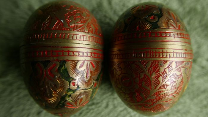 Vintage Decorated Brass Eggs