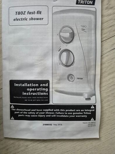 Triton T80Z fast-fit electric shower with hose and head