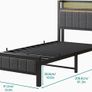 Single Bed Frames with Storage Headboard and Charging Station/LED Lights,Heavy Duty Metal Bed Frame Single No Box Spring Needed,Solid Bedstead Base/Strong Steel Slats Support/Grey Image 2