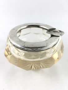 Antique crystal and silver ashtray