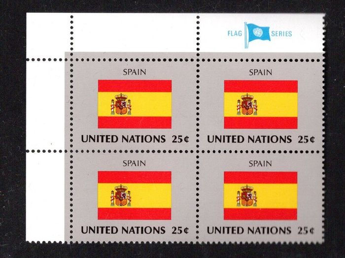 1988 United Nations New York Spain National Flag (part of flag series) Block of 4 Mint Never Hinged (MNH)