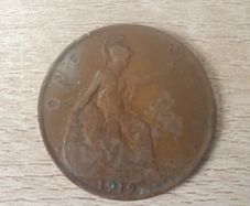 Great Britain UK 1919 One Penny George V Coin - free standard postage