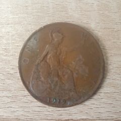 Great Britain UK 1919 One Penny George V Coin - free standard postage