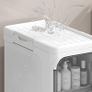 Slim Bathroom Cabinet, Freestanding Plastic Toilet Storage Unit with Door, Waterproof Small Trolley with Wheels for Office, Living Room, Kitchen, Entryway (21W/67H/34D, 2 tier) Image 7