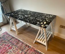 Glass Top Desk with Floral Design