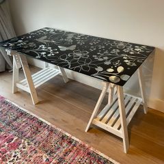 Glass Top Desk with Floral Design