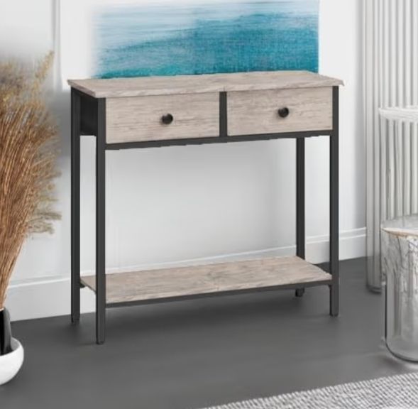 Narrow Console Table with 2 Drawers, Hallway Table with Storage, Sofe Table, Small Side Table for Small Spaces, Living Room, Entryway, Kitchen, Greige and Black