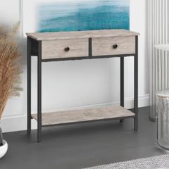 Narrow Console Table with 2 Drawers, Hallway Table with Storage, Sofe Table, Small Side Table for Small Spaces, Living Room, Entryway, Kitchen, Greige and Black
