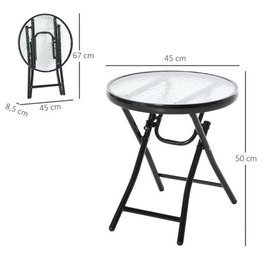 NEW SALE | 45CM Garden Round Table Foldable Dining Table with Safety Buckle Glass Tabletop Metal Covered Edge for Patio Garden Outdoor Indoor Space
