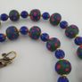 Antique Venetian Style Green Thosuand Eyes Glass & Blue Chevron Glass Beads Necklace Image 4