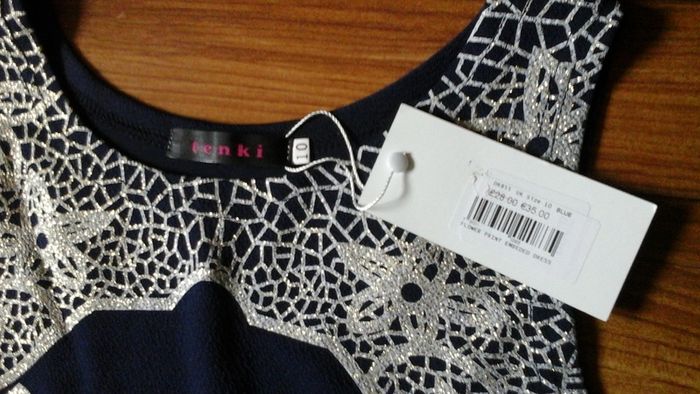 BNWT... Navy Dress with Flower Print/shimmer Embedded (Size 10)