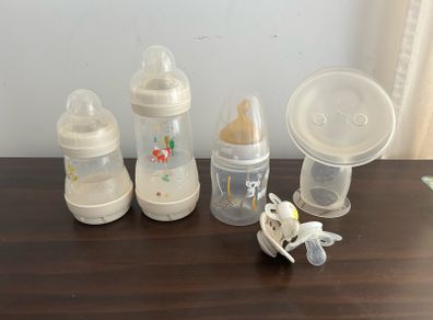 Free baby bottles and silicone breast pump
