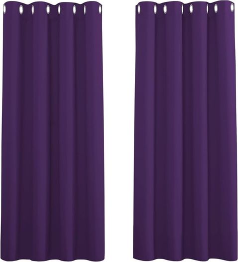 NEW SALE | Purple Curtains Blackout- Short Rings Top Thermal Curtains for Home Decor Light Blocked Aubergine Curtains Window Treatment for Bedroom, 2 Panels