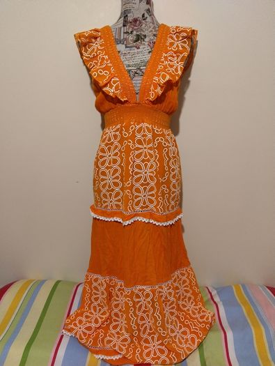 RIVER ISLAND Orange floral frill detail beach maxi dress,  NEW WITH TAGS