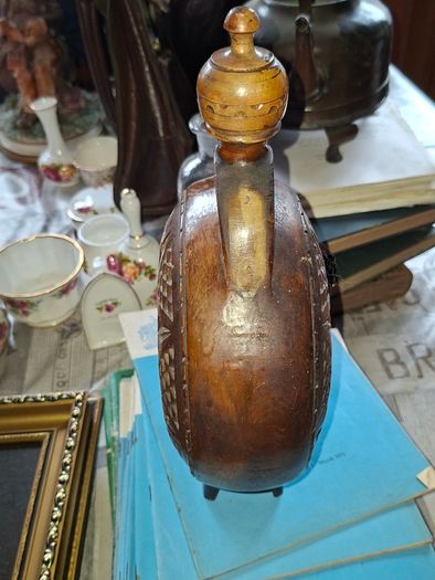 Beautiful Old Large Hand Carved Wooden Flask., Postage Available or Collection, Lots more Antiques and Collectables including Oil Lamps in my other ads,