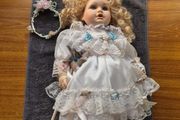 Vintage Irish Porcelain Doll with Flower Wreath and Pinwheel Vintage