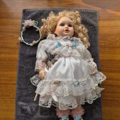 Vintage Irish Porcelain Doll with Flower Wreath and Pinwheel Vintage