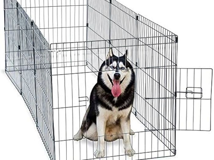 8 Panel Playpen Suitable for Dogs/Puppies/Cats & Rabbits foldable ideal for Indoor/Outdoor use puppy play pen (76cm, Black)