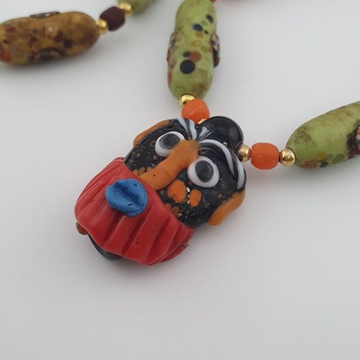 Antique Venetian Style Old Face Glass Beads & Old Face Glass Beads Necklace