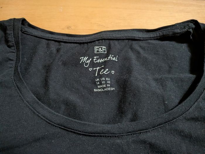 F&F black long sleeve t-shirt - UK 14