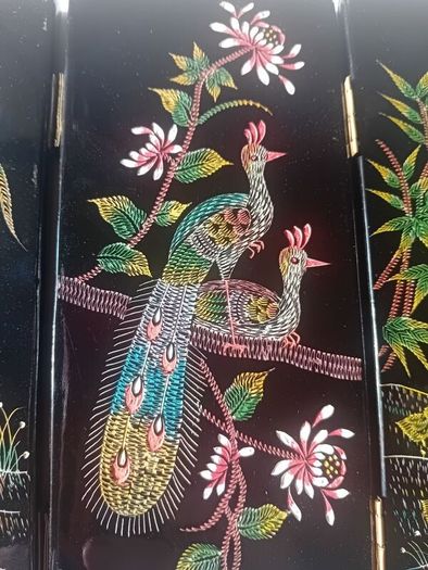 Vintage mid century minature lacquer chinoiserie folding screen