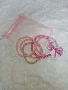 5 Clay Bead Bracelets [Pink] [Comes with FREE cute sticker]