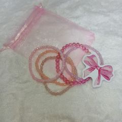 5 Clay Bead Bracelets [Pink] [Comes with FREE cute sticker]