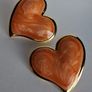 Gold Heart Marbled Orange Enamel Earrings Image 2