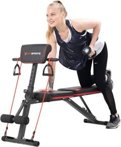FREE EXPRESS SHIPPING Adjustable Weight Bench, Multifunction Folding Weight Bench with 7 Adjustable Positions & 2 Training Straps, Home Gym Weight Bench