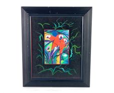 Vintage print of painting with parrots