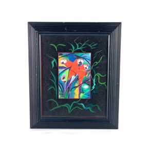 Vintage print of painting with parrots